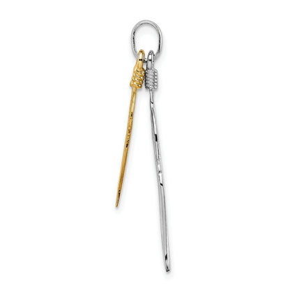 Sterling Silver Rhodium-Plated Polished Gold Tone Double Feather Pendant