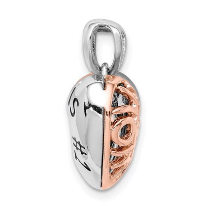 Sterling Silver Rhod-Plated & Rose-Tone Mom Is #1 Vibrant Red Cz Pendant