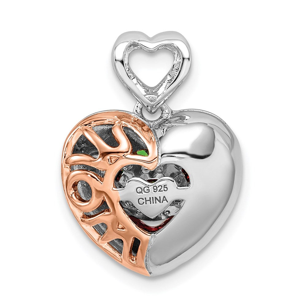 Sterling Silver Rhod-Plated & Rose-Tone Mom Is #1 Vibrant Red Cz Pendant
