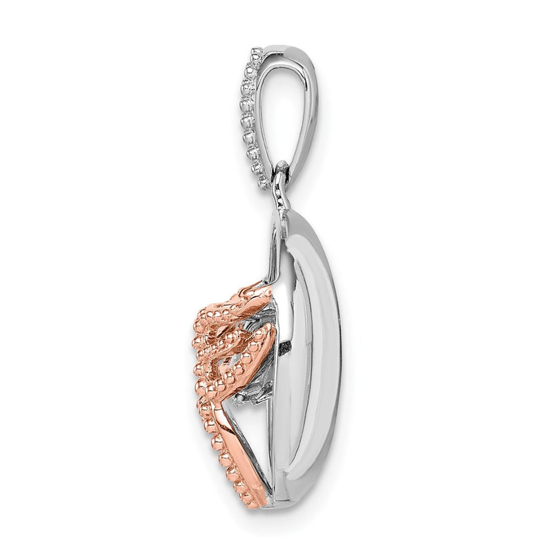 Sterling Silver Rhod-Plated & Rose-Tone Heart Wings W/Vibrant Cz Pendant