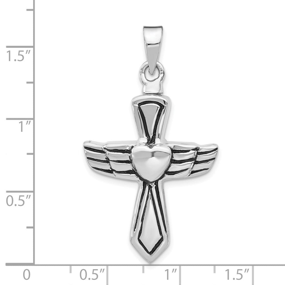 Sterling Silver Rhodium-Plated Antiqued Cross W/Heart Ash Holderpenda