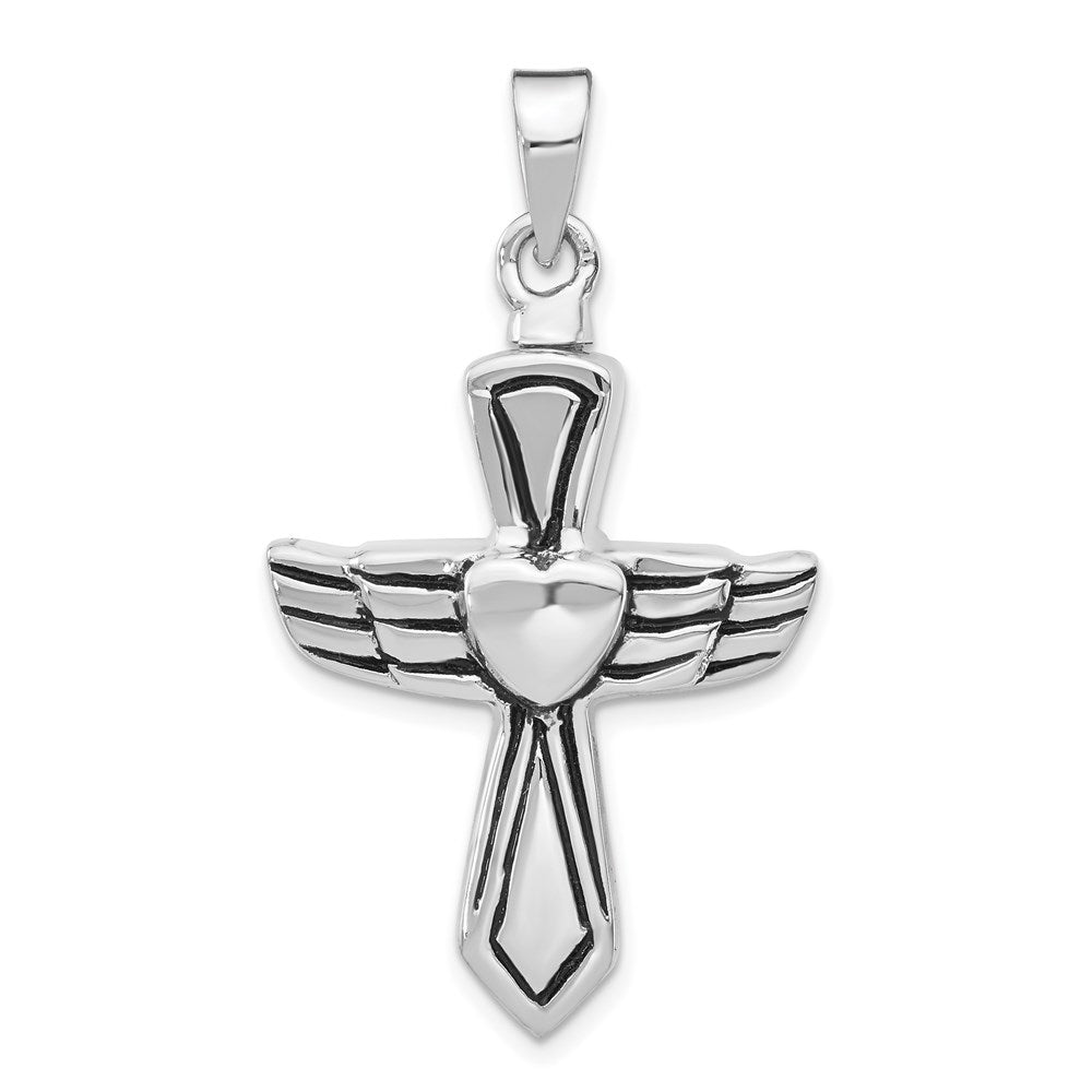 Sterling Silver Rhodium-Plated Antiqued Cross W/Heart Ash Holderpenda