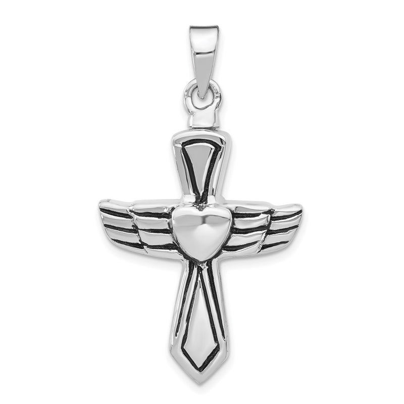 Sterling Silver Rhodium-Plated Antiqued Cross W/Heart Ash Holderpenda