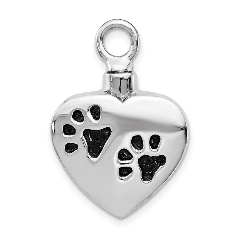 Sterling Silver Rhodium-Plated Enameled Paw Prints Heart Ash Holder