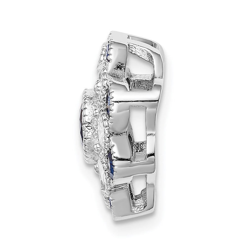Sterling Silver Rh-Plated Cz/Synthetic Blue Spinel Flower Chain Slide