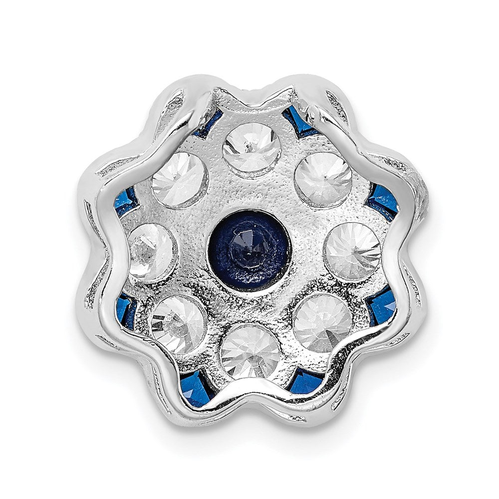 Sterling Silver Rh-Plated Cz/Synthetic Blue Spinel Flower Chain Slide