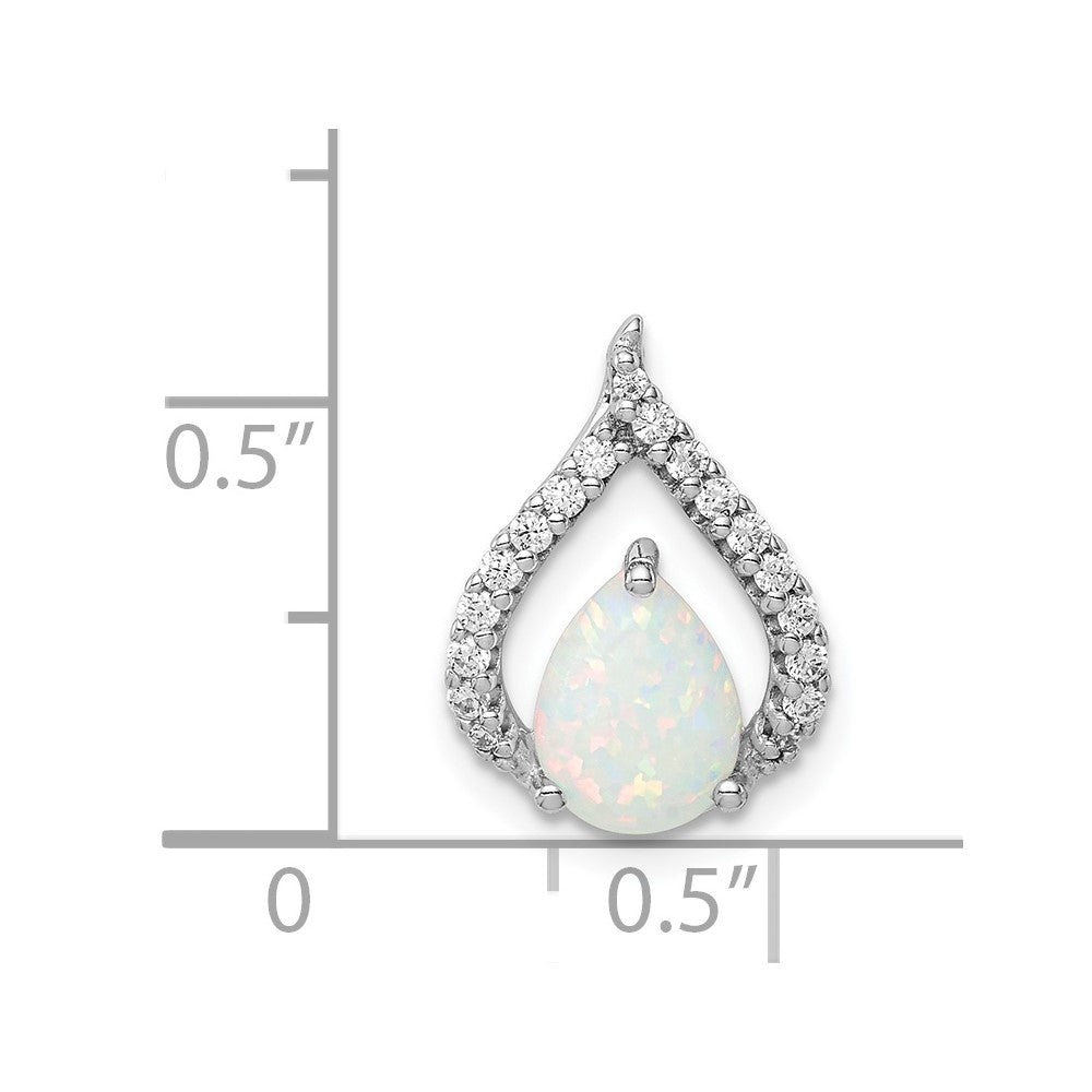 Sterling Silver Rhodium Plated Cz And Lab Created Opal Chain Slide