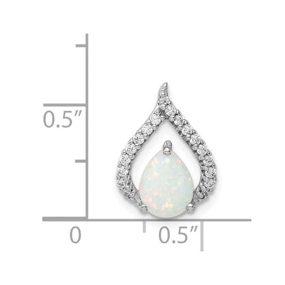 Sterling Silver Rhodium Plated Cz And Lab Created Opal Chain Slide