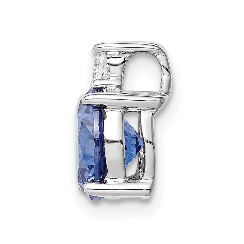 Sterling Silver Rhodium-Plated Blue And White Cz Chain Slide