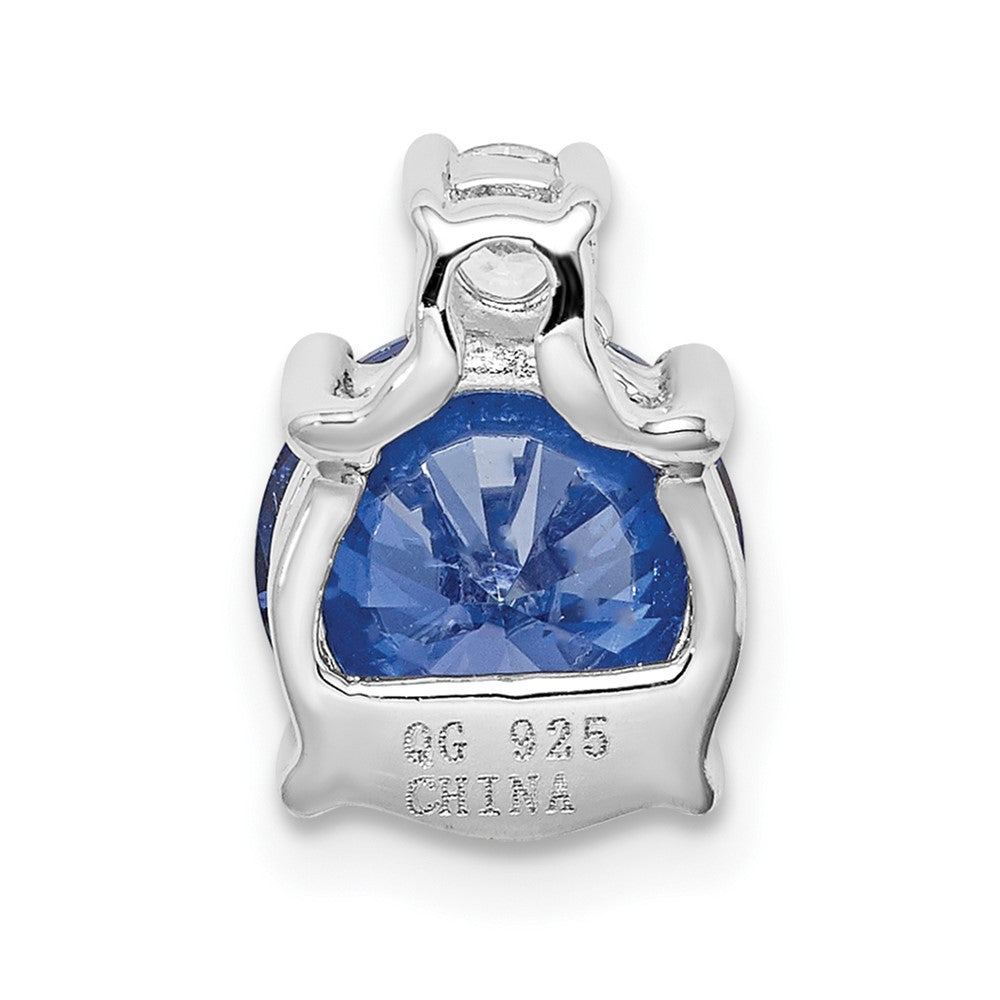 Sterling Silver Rhodium-Plated Blue And White Cz Chain Slide