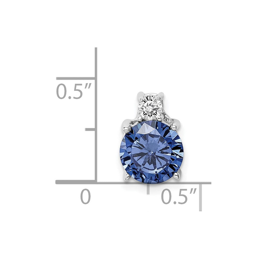 Sterling Silver Rhodium-Plated Blue And White Cz Chain Slide