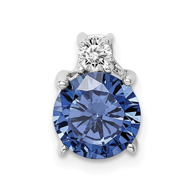 Sterling Silver Rhodium-Plated Blue And White Cz Chain Slide