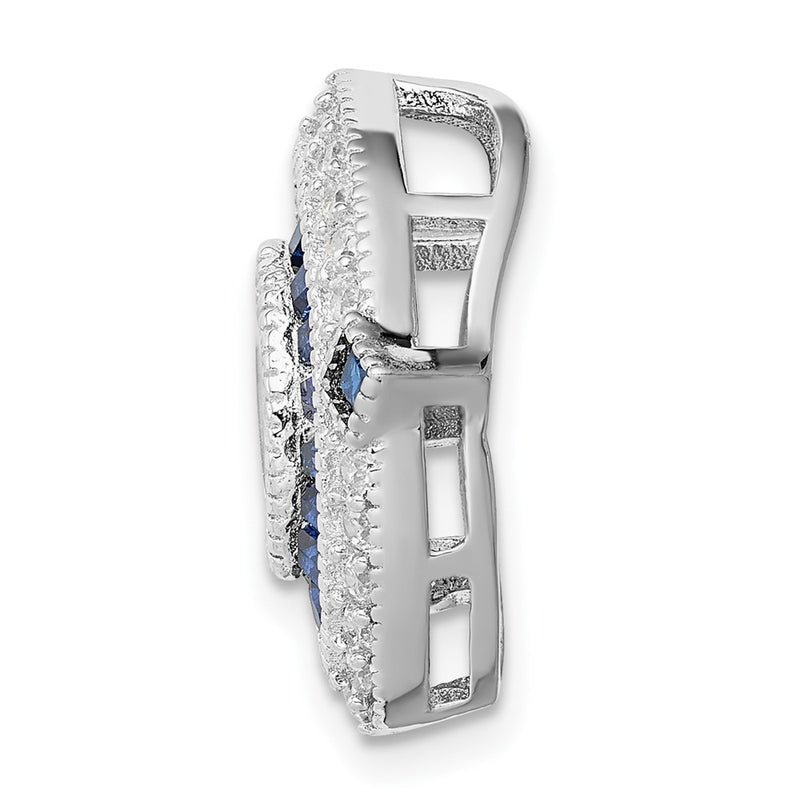 Sterling Silver Rhodium-plated CZ/Synth. Blue Spinel Chain Slide