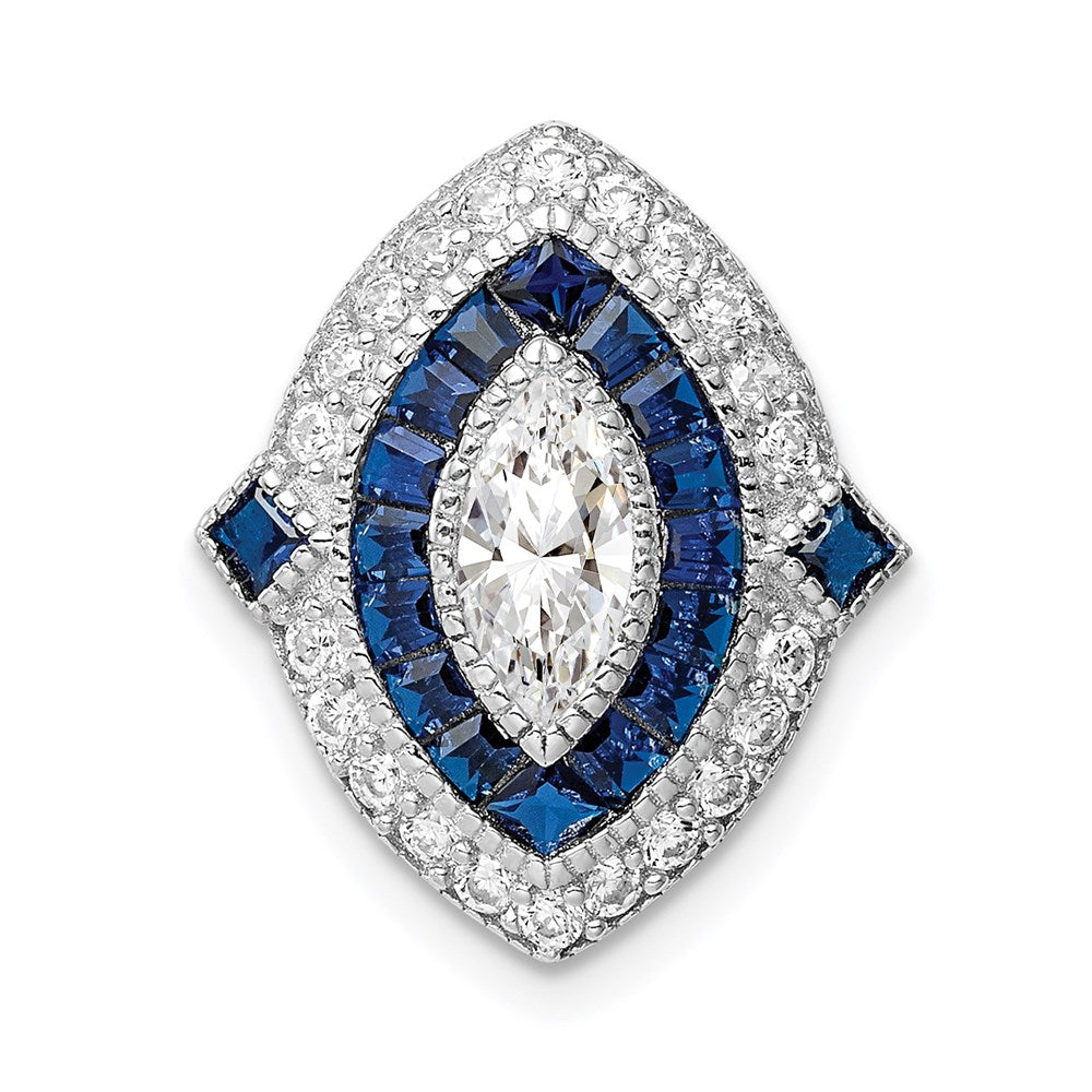 Sterling Silver Rhodium-plated CZ/Synth. Blue Spinel Chain Slide