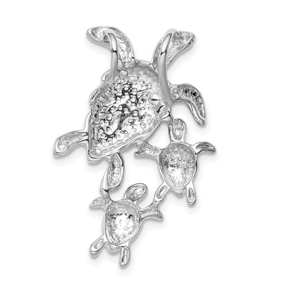 Sterling Silver Rhodium-Plated Created Blue Opal Sea Turtles Slide