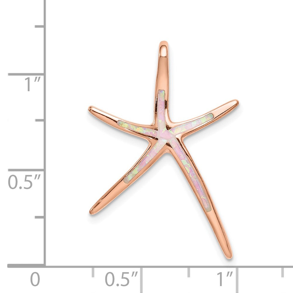 Sterling Silver Rose-Plated Created Opal Inlay Star Fish Slide