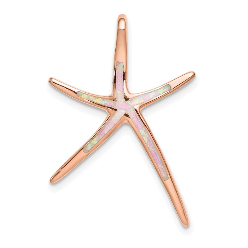 Sterling Silver Rose-Plated Created Opal Inlay Star Fish Slide