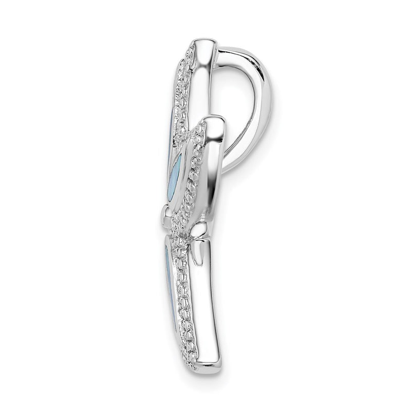 Sterling Silver Rhodium-Plated Polished Created Blue Opal Starfish Slide