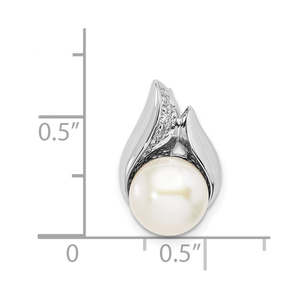 Sterling Silver Rhodium-Plated Cz (8-9mm) Button Fwc Pearl Slide