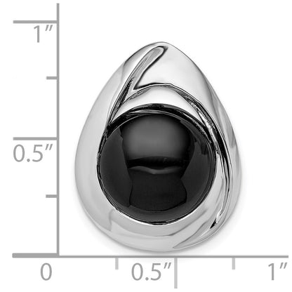 Sterling Silver Rhodium-Plated Polished Onyx Teardrop Slide