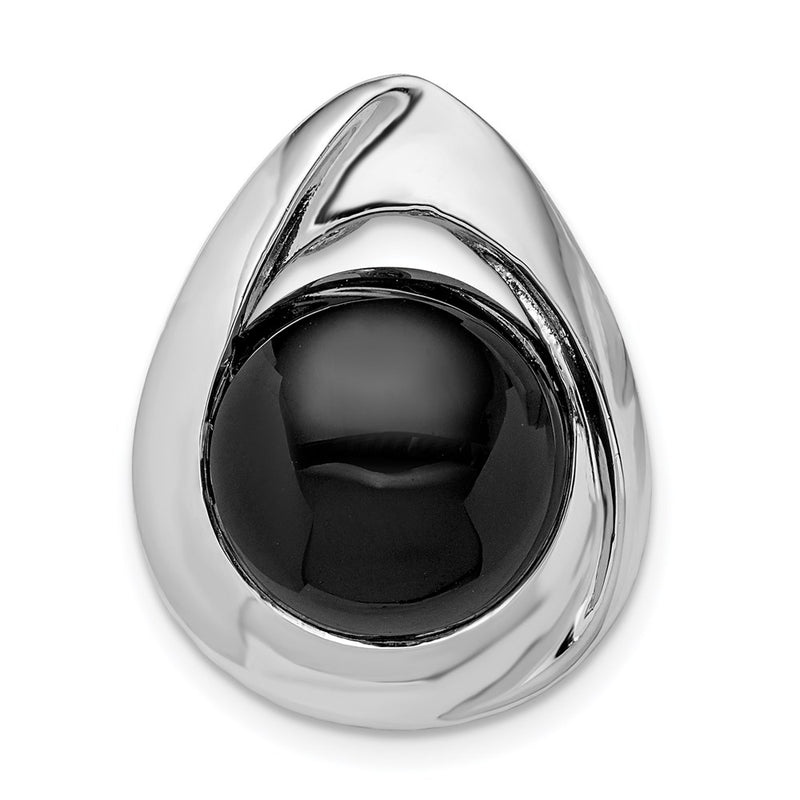 Sterling Silver Rhodium-Plated Polished Onyx Teardrop Slide