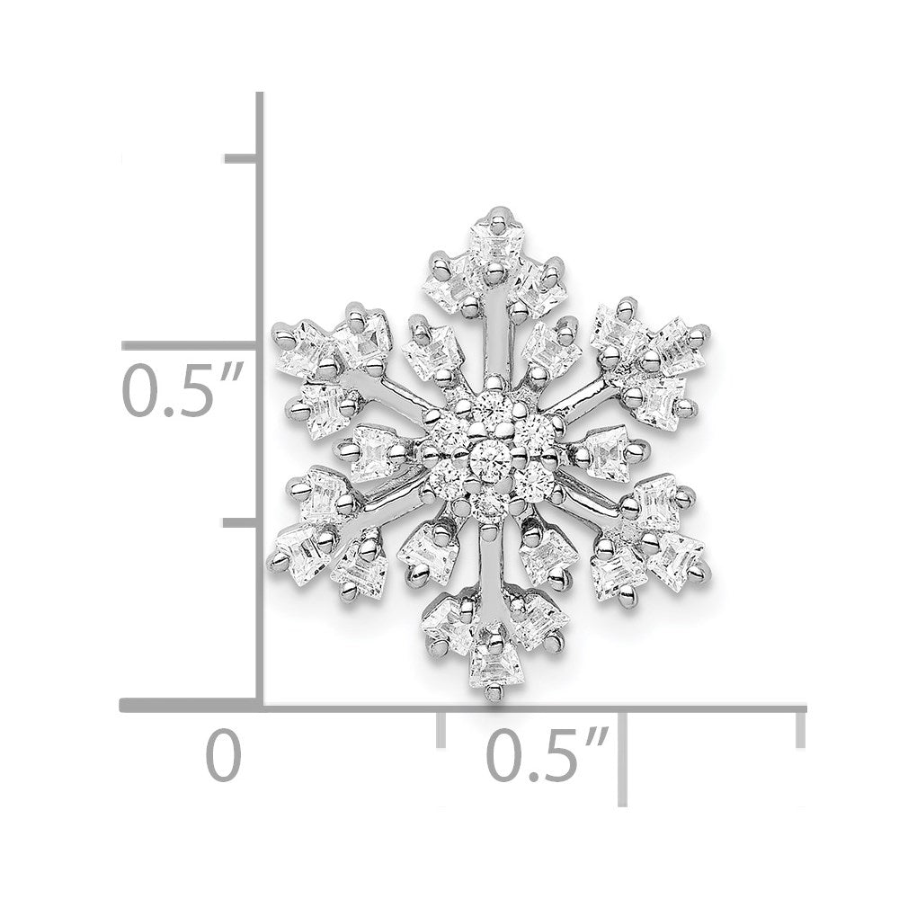 Sterling Silver Rhodium-Plated Cz Snowflake Chain Slide