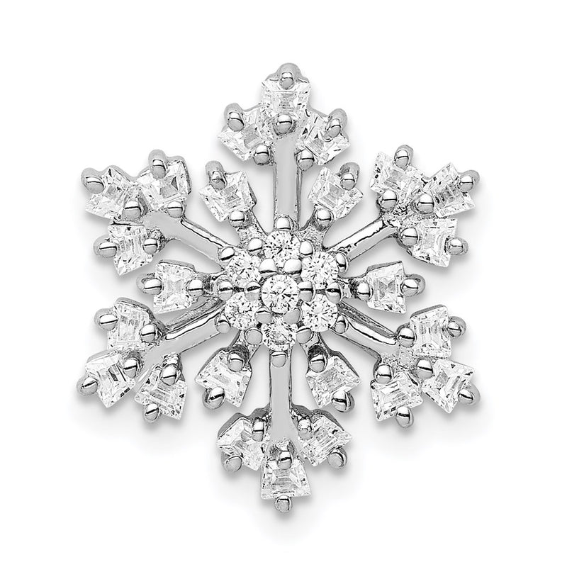 Sterling Silver Rhodium-Plated Cz Snowflake Chain Slide