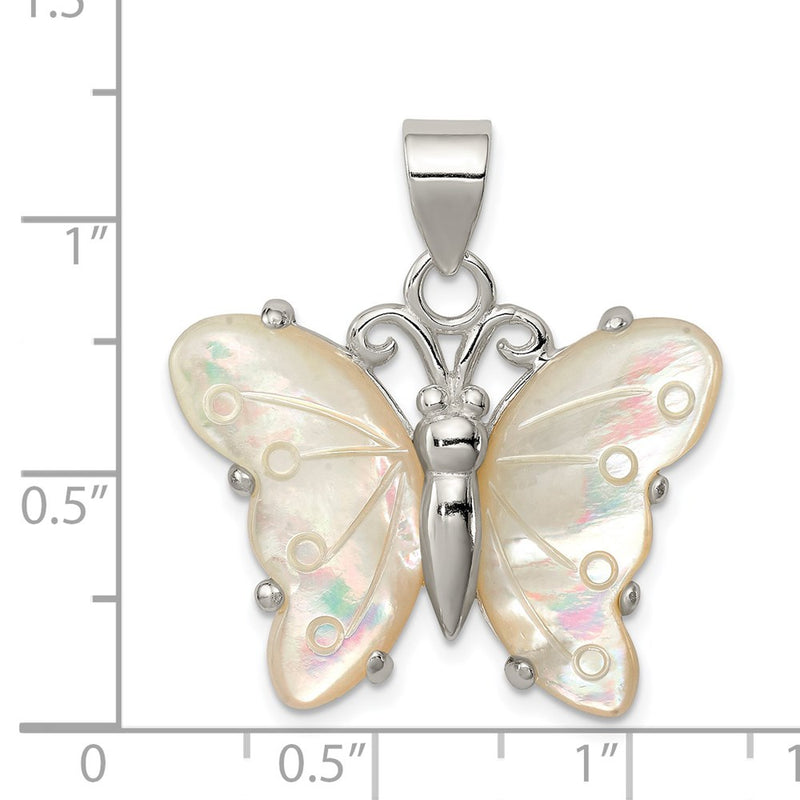 Sterling Silver White Shell Butterfly Pendant