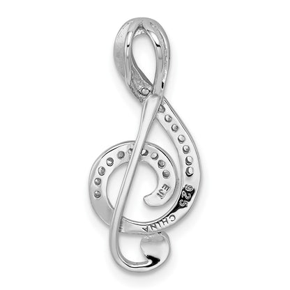 Sterling Silver Rhodium-Plated Polished Cz Treble Clef Slide