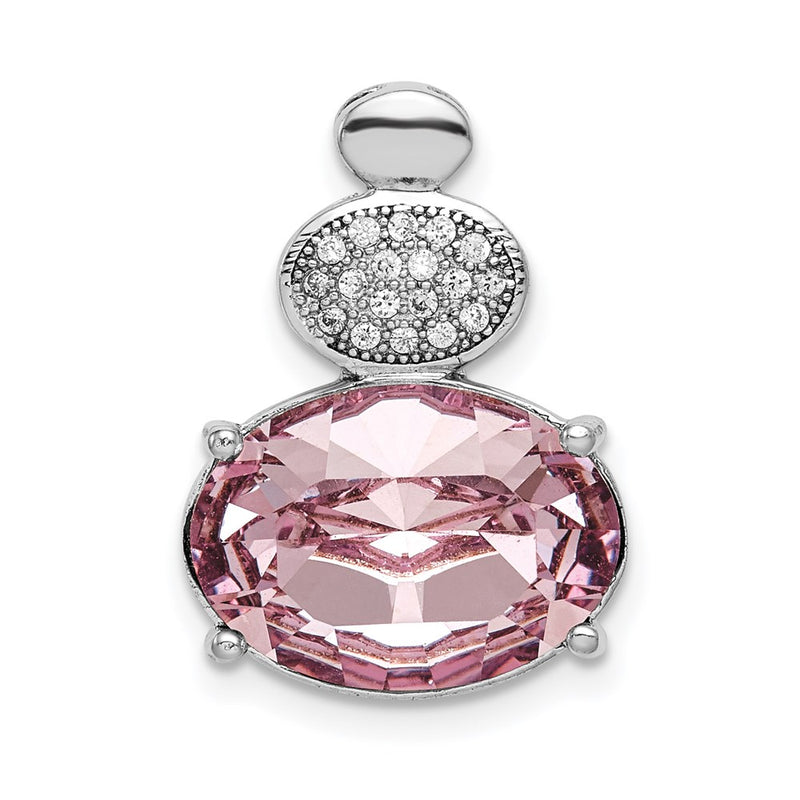 Sterling Silver Rhodium-Plated Clear/Pink Crystal Oval Chain Slide
