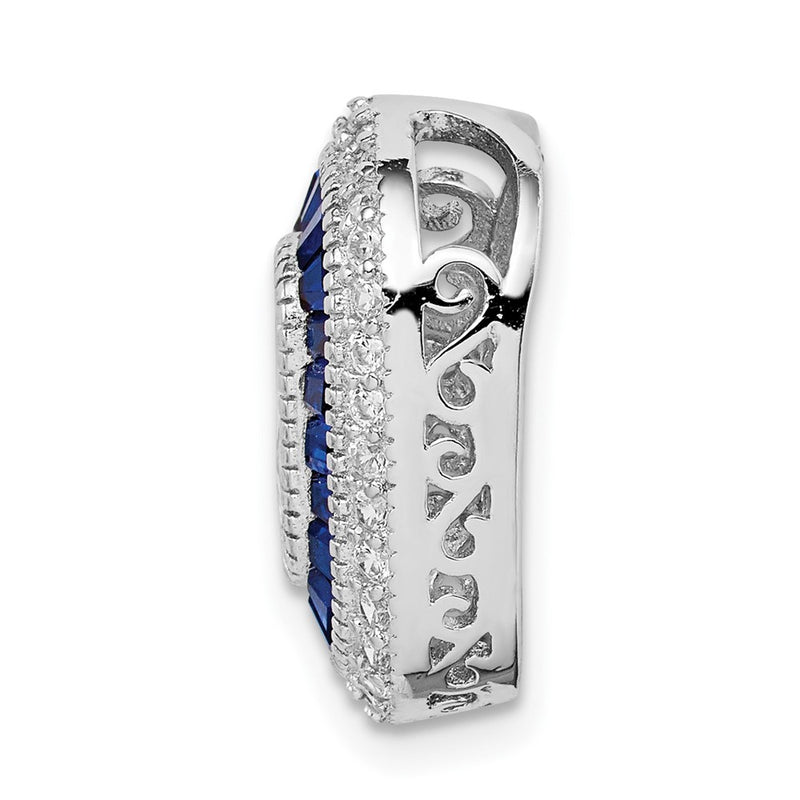 Sterling Silver Rhodium-Plated CZ & Synthetic Blue Spinel Chain Slide