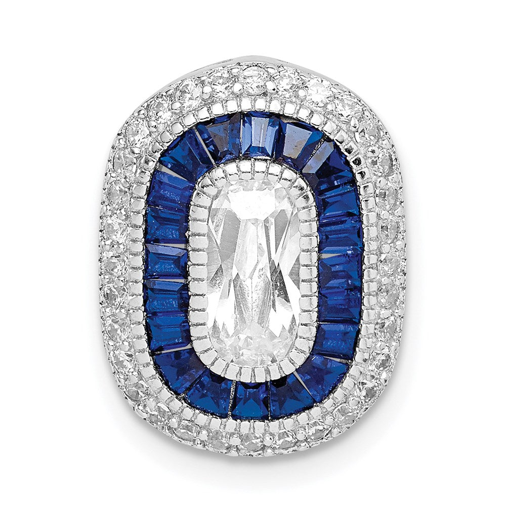 Sterling Silver Rhodium-Plated CZ & Synthetic Blue Spinel Chain Slide