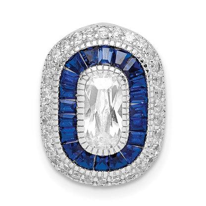 Sterling Silver Rhodium-Plated CZ & Synthetic Blue Spinel Chain Slide