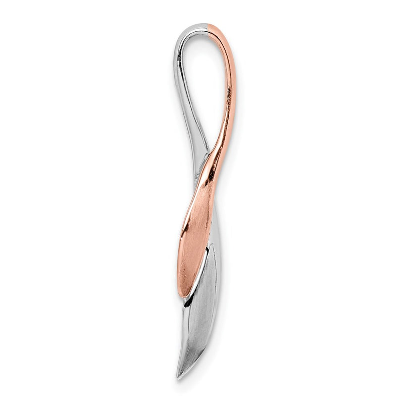 Sterling Silver Rh-Plated & Rose Gold-Plated Polished Brushed Leaf Slide