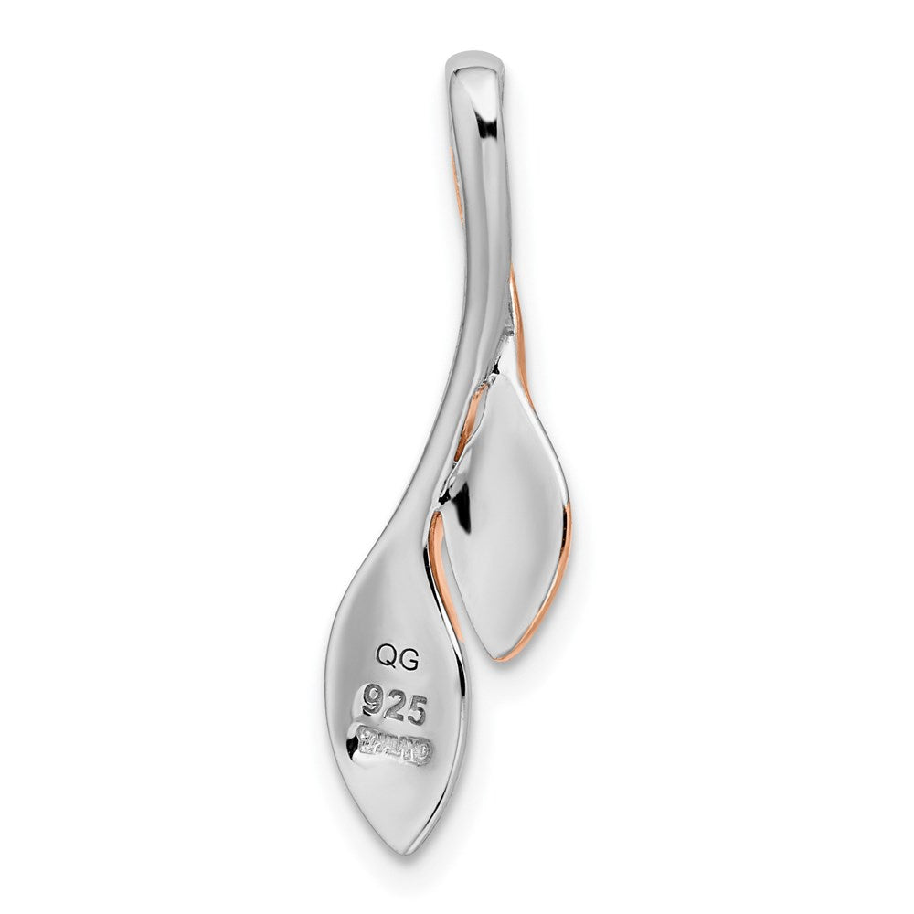Sterling Silver Rh-Plated & Rose Gold-Plated Polished Brushed Leaf Slide
