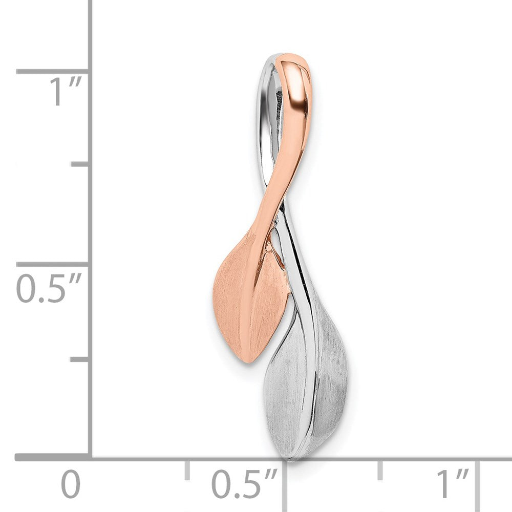 Sterling Silver Rh-Plated & Rose Gold-Plated Polished Brushed Leaf Slide