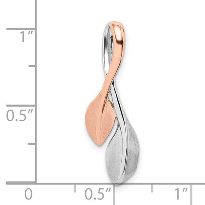 Sterling Silver Rh-Plated & Rose Gold-Plated Polished Brushed Leaf Slide