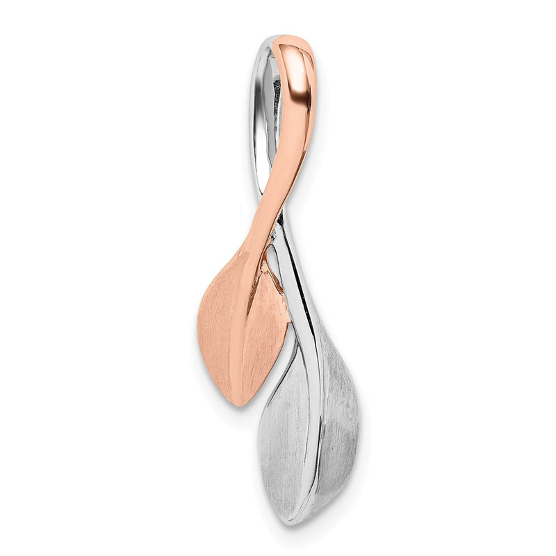 Sterling Silver Rh-Plated & Rose Gold-Plated Polished Brushed Leaf Slide
