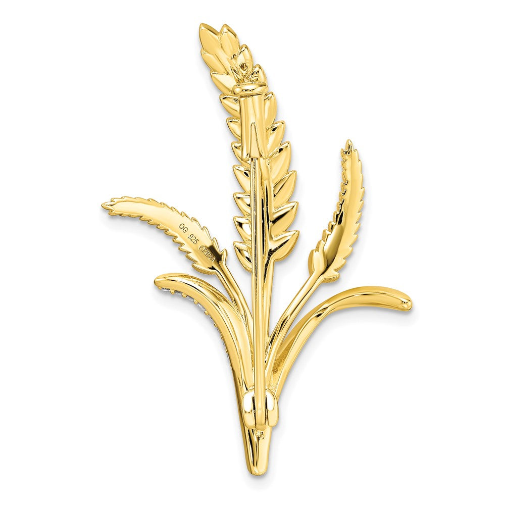 Sterling Silver Cz Gold-Tone Wheat Flower Pin