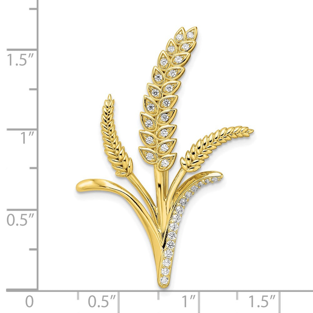 Sterling Silver Cz Gold-Tone Wheat Flower Pin