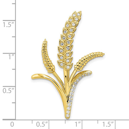Sterling Silver Cz Gold-Tone Wheat Flower Pin