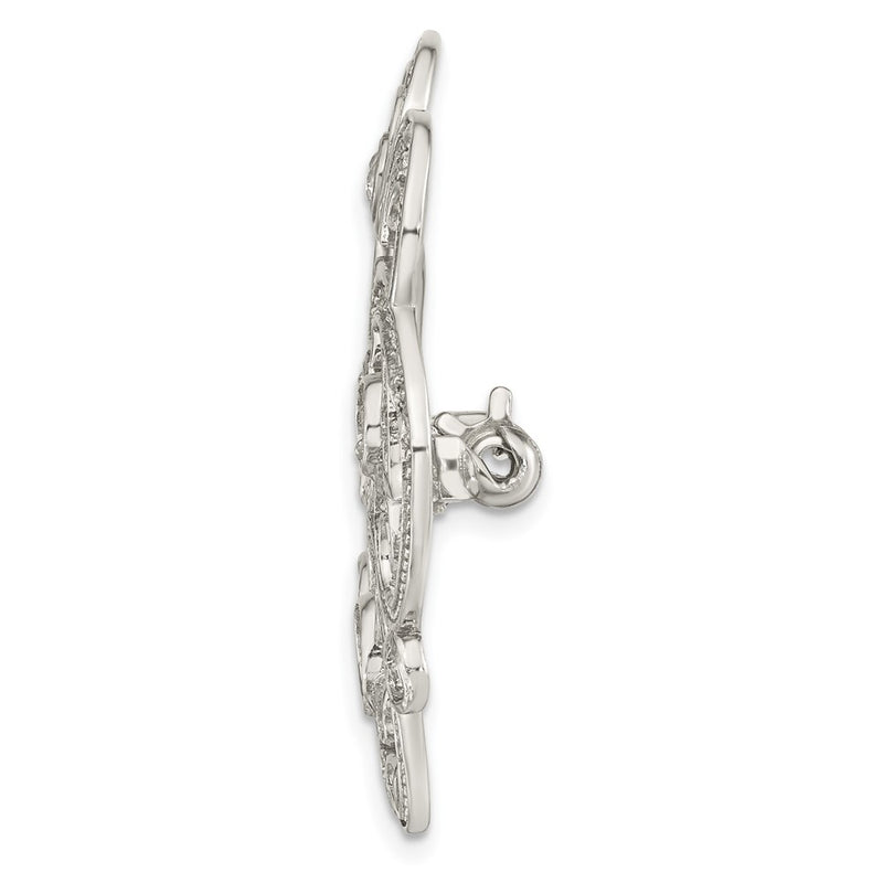 Sterling Silver Polished Cz Filigree Floral Vintage Style Pin Brooch