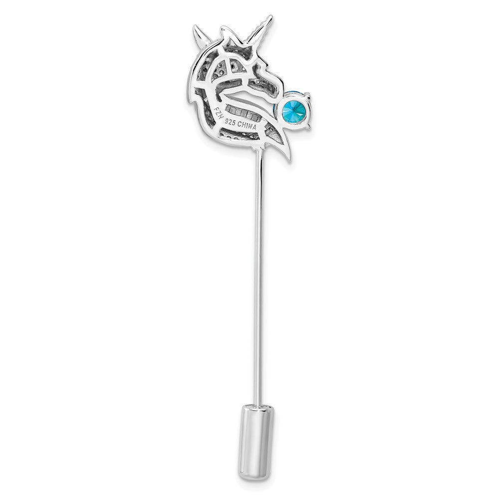 Sterling Silver Rhodium-Plated Polished Cz Unicorn Pin