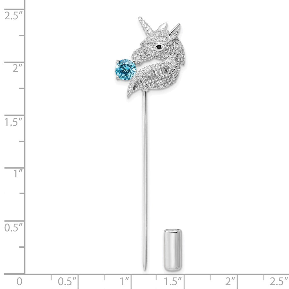 Sterling Silver Rhodium-Plated Polished Cz Unicorn Pin