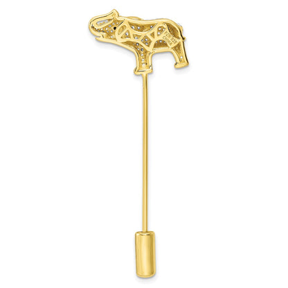 Sterling Silver Rhodium-Plated Gold Tone Cz Elephant Pin