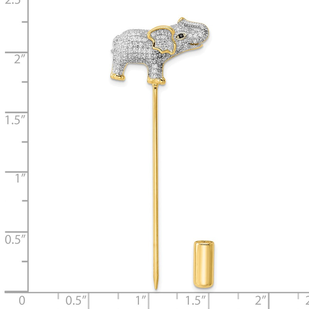 Sterling Silver Rhodium-Plated Gold Tone Cz Elephant Pin