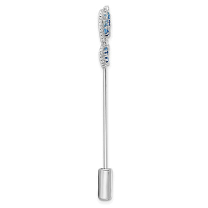 Sterling Silver Rhodium-Plated Polished Blue And Clear Cz Butterfly Pin