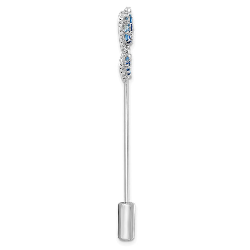 Sterling Silver Rhodium-Plated Polished Blue And Clear Cz Butterfly Pin