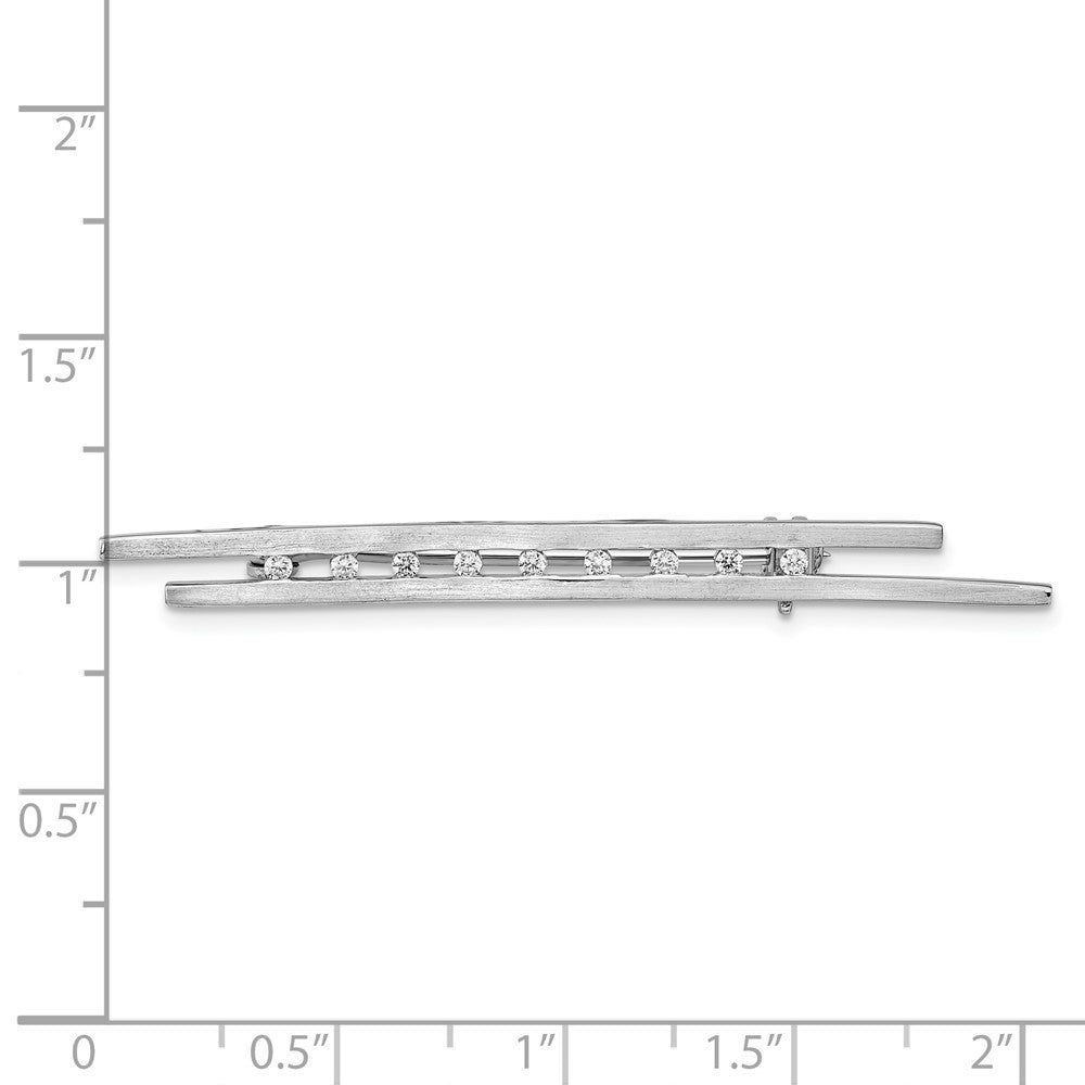 Sterling Silver Rhodium-Plated Brushed Cz Bar Pin Brooch