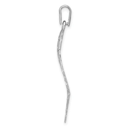 Sterling Silver Rhodium-Plated Polished & D/C Lrg Leaf Pendant
